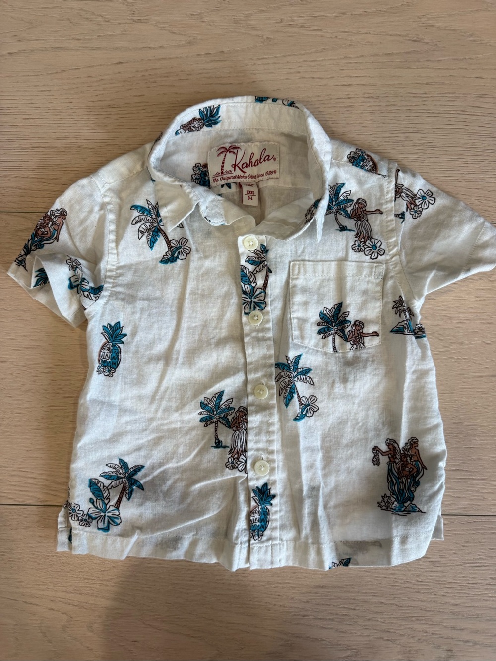Kahala Kids White Tropical Print Short-Sleeve Button-Down Aloha Shirt | XXXS 0-1